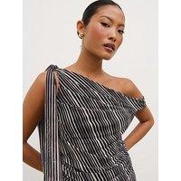 Pretty Lavish Shea Jersey Tie Top - Black And Stripe - Cream