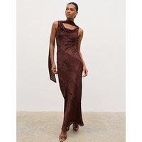 Pretty Lavish Ainsley Cowl Devore Neck Maxi Slip - Brown