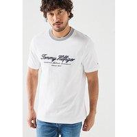Tommy Hilfiger Nautical Script Logo Tipped Collar T-Shirt - White