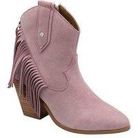 Ravel Horsley Tassle Suede Ankle Cowboy Boot - Pink