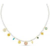 Orelia Pearl & Enamel Eclectic Charm Necklace