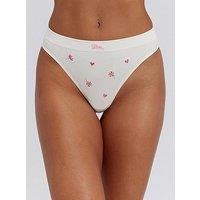 Boux Avenue Floral Emb Seamless Thong - Ivory Mix
