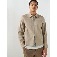 Calvin Klein Linen Lyocell Zip Through Overshirt - Light Beige