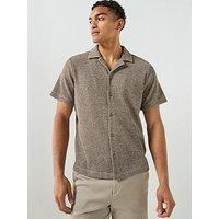 Calvin Klein Mesh Camp Collar Knitted Short Sleeve Shirt - Beige