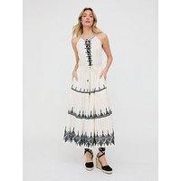 Raffya Mia Halter Neck Embroidered Maxi Dress - White