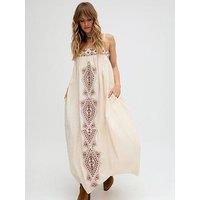 Raffya Sapphire Spaghetti Strap Embroidered Maxi Dress - Cream