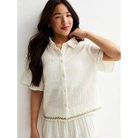 New Look 915 Girls Cotton Textured Ric Rac Trim Shirt - White
