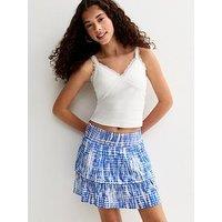 New Look 915 Girls Shibori Print Ruched Mini Skirt - Blue