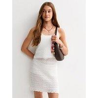 New Look 915 Girls Cotton Panelled Crochet Mini Dress - White