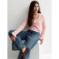 New Look 915 Girls Ruffled Crochet Cardigan - Light Pink