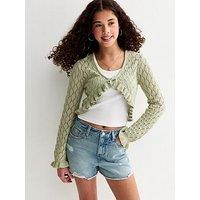 New Look 915 Girls Ruffled Crochet Cardigan - Light Khaki