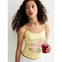 New Look 915 Girls Flamingo Embellished Cami Top - Light Yellow