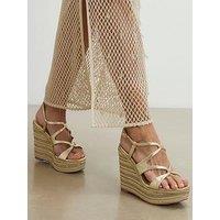 River Island Cross Strap Wedge Open Toe Sandals - Gold