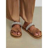 River Island Camel Cross Strap Bling Sandals - Beige