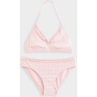 New Look 915 Girls Ruffle Floral Halter Bikini Set - Light Pink