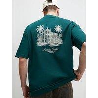 River Island Hotel Resort Sketch Graphic T-Shirt - Green