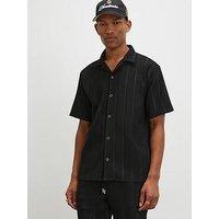 River Island Ottoman Texture Revere Short Sleeve Shirt - Black