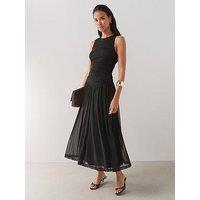 The Very Collection Ruched Mesh Dress- Black