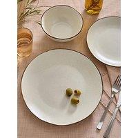 Michelle Keegan Home 12 Piece Dinner Set - Speckle Cream Glaze With Brown Reactive Rim