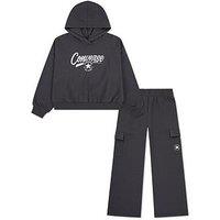 Converse Girls Hoodie And Cargo Pant Set - Black