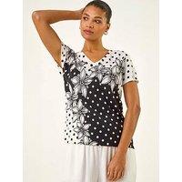 Roman Polka Dot Floral Knit Top
