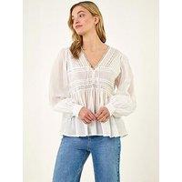 Roman Dusk Cotton Lace Pintuck Top