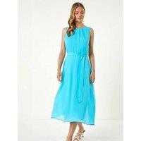 Roman Chiffon Pleat Neck Midi Dress