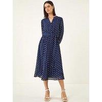 Roman Spot Print Pleated Midi Dress