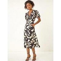 Roman Dusk Swirl Print Puff Sleeve Dress