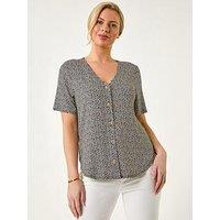Roman Petite Spot V-Neck Stretch Blouse