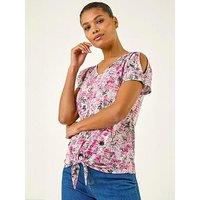 Roman Floral Print Burnout Tie Top