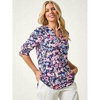 Roman Petite Floral Print Button Stretch Shirt
