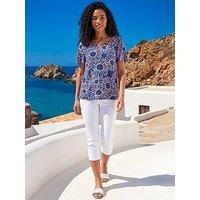 Roman Textured Floral V-Neck Stretch Top