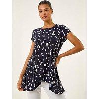 Roman Spot Print Hanky Hem Stretch Top