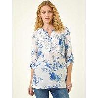 Roman Floral Print Lace Trim Shirt