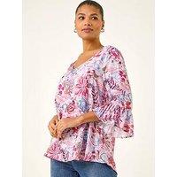 Roman Floral Flare Sleeve Top