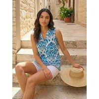 Roman Floral Border Print V-Neck Top