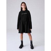 Smallsaints Older Girls Logo Chevron Long Sleeve T-Shirt Dress - Black