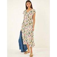 Roman Floral Print Textured Midi Dress