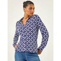 Roman Geo Print Stretch Mock Shirt