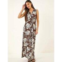 Roman Leaf Twist Front Maxi Dress