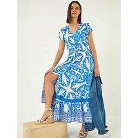 Roman Border Print Button Midi Dress