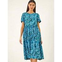 Roman Leaf Print Smock Midi Dress
