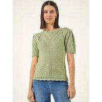 Roman Scallop Puff Sleeve Knit Top