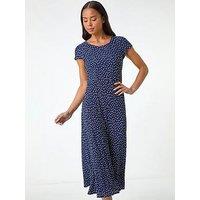 Roman Petite Spot Print Crinkle Midi Dress