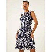 Roman Floral Print Lace Stretch Dress
