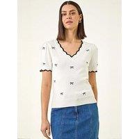 Roman Bow V-Neck Knit Top