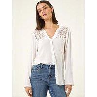 Roman Lace Shoulder V-Neck Blouse