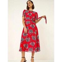 Roman Floral Print Stretch Pleated Dress