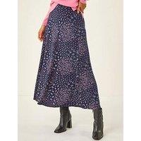 Roman Linear Floral Print Stretch Midi Skirt